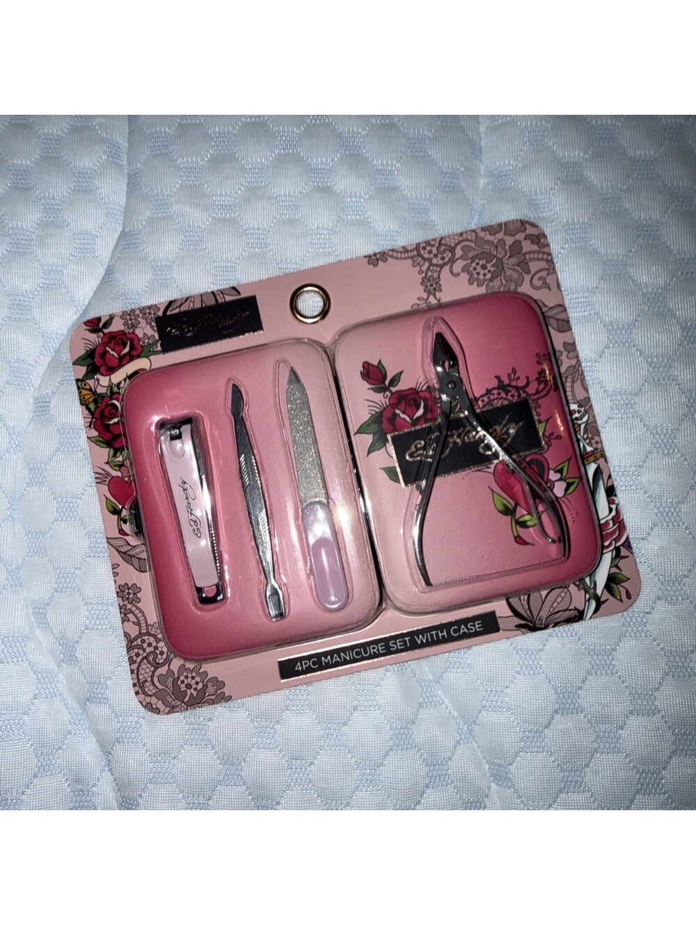 NEW Ed Hardy Pink Roses 4PC Manicure w/Case